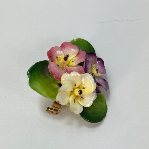 Cara China Staffordshire Floral Brooch Pin Purple Pink Flowers Porcelain MCM - Picture 3 of 7